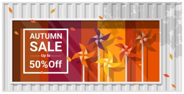 Renkli pinwheels arka plan, vektör, illüstrasyon ile sonbahar satış Vitrini