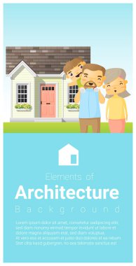 Kendi evin arka plan, vektör, illüstrasyon dışında mutlu aile ayakta