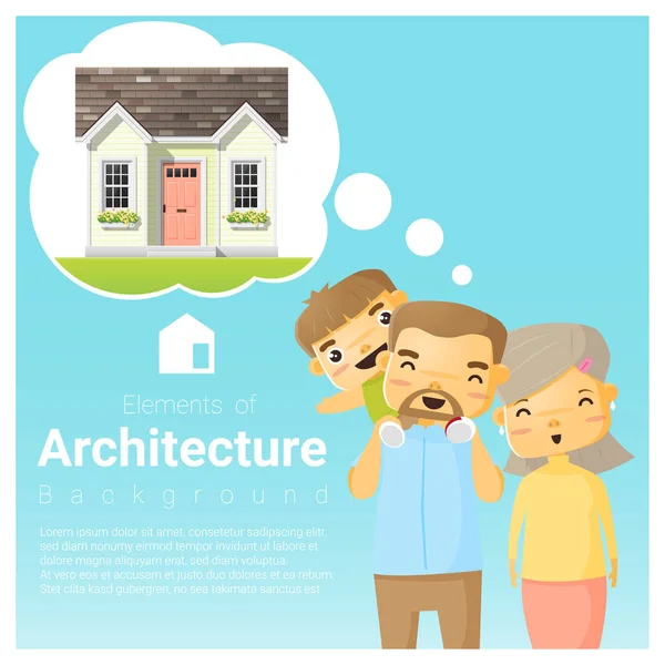 Happy family and dream house background , vector , illustration — Stock Vector
