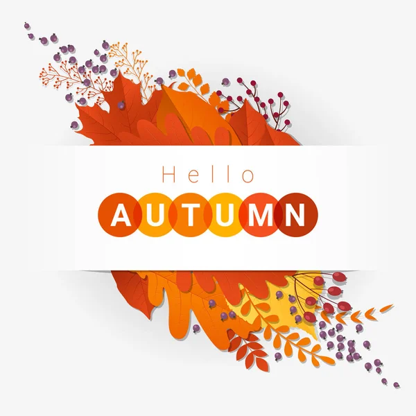 Hello autumn with colorful leaves and fruits background , vector , illustration — Stock Vector