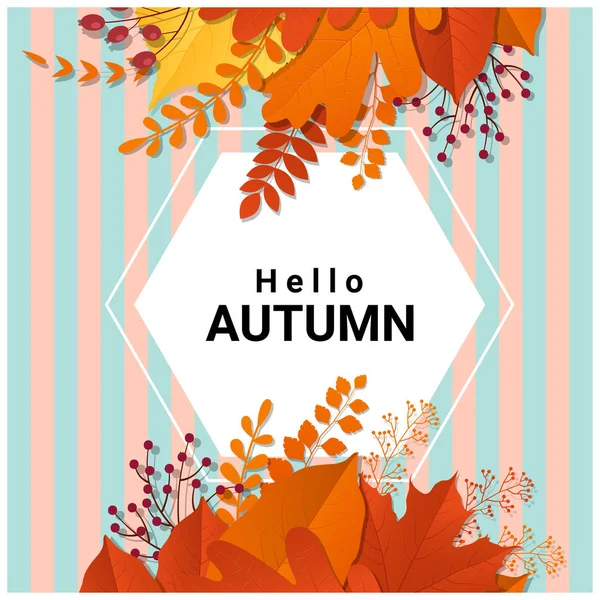 Hello autumn with colorful leaves and fruits background , vector , illustration — Stock Vector