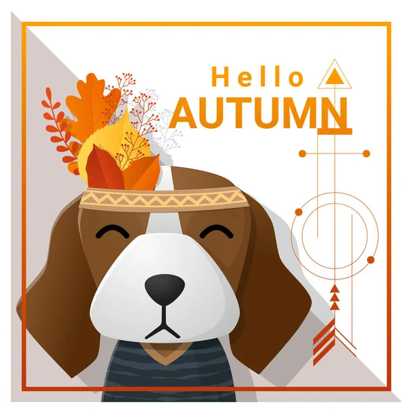 你好，快乐的狗，矢量图秋天背景 — 图库矢量图片