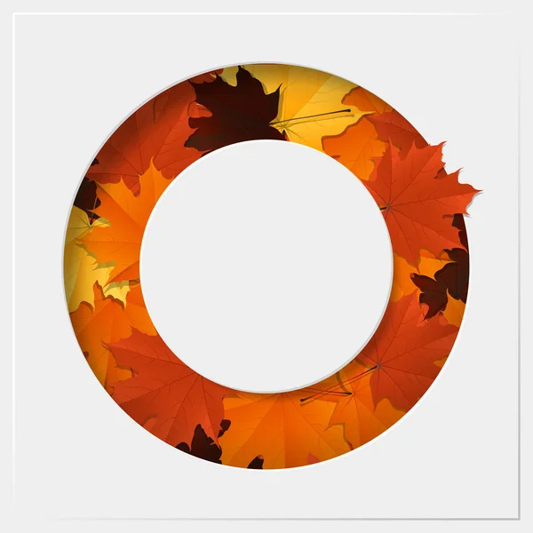 Hola otoño con hojas coloridas sobre papel geométrico cortado fondo, vector, ilustración — Vector de stock