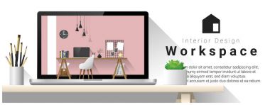 Modern ofis işyeri, vektör, illüstrasyon iç tasarım