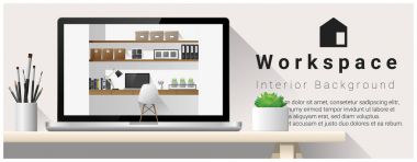 Modern ofis işyeri, vektör, illüstrasyon iç tasarım