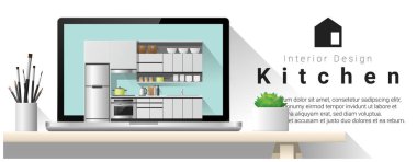 Modern mutfak iç tasarım arka plan, vektör, illüstrasyon