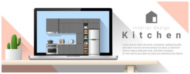 Modern mutfak iç tasarım arka plan, vektör, illüstrasyon