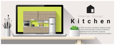 Modern mutfak iç tasarım arka plan, vektör, illüstrasyon