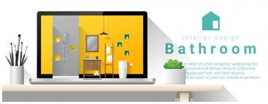 Modern banyo iç tasarım arka plan, vektör, illüstrasyon