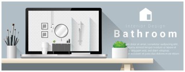 Modern banyo iç tasarım arka plan, vektör, illüstrasyon