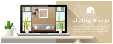 Modern oturma odası iç tasarım arka plan, vektör, illüstrasyon