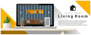 Modern oturma odası iç tasarım arka plan, vektör, illüstrasyon