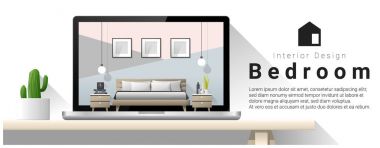 Modern yatak odası iç tasarım arka plan, vektör, illüstrasyon