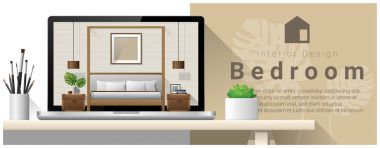 Modern yatak odası iç tasarım arka plan, vektör, illüstrasyon