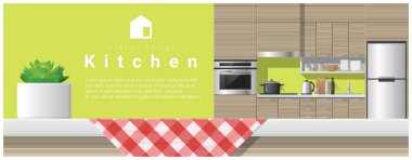 Masa üstü ve Modern mutfak arka plan, vektör, illüstrasyon iç tasarım