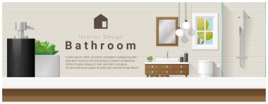 Masa üstü ve Modern Banyo arka plan, vektör, illüstrasyon iç tasarım