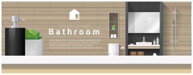 Masa üstü ve Modern Banyo arka plan, vektör, illüstrasyon iç tasarım