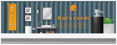 Masa üstü ve Modern Banyo arka plan, vektör, illüstrasyon iç tasarım