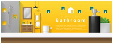 Masa üstü ve Modern Banyo arka plan, vektör, illüstrasyon iç tasarım