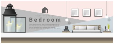 Masa üstü ve Modern Yatak odası arka plan, vektör, illüstrasyon iç tasarım