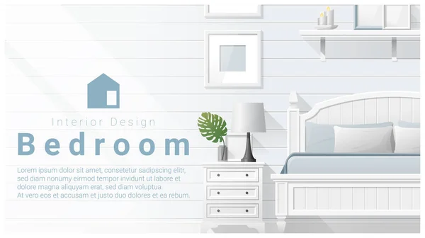 Interiérový design s moderní ložnice pozadí, vektor, ilustrace — Stockový vektor