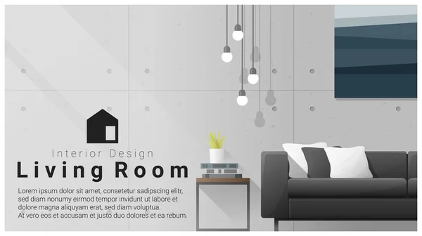 Diseño de interiores con fondo de sala de estar moderno, vector, ilustración — Vector de stock