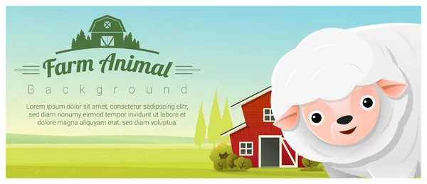 Boerderij dieren en landelijke landschap achtergrond met schapen, vector illustratie — Stockvector