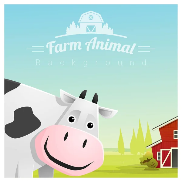 Boerderij dieren en landelijke landschap achtergrond met koe, vector illustratie — Stockvector