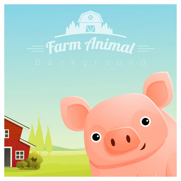 Boerderij dieren en landelijke landschap achtergrond met varken, vector illustratie — Stockvector