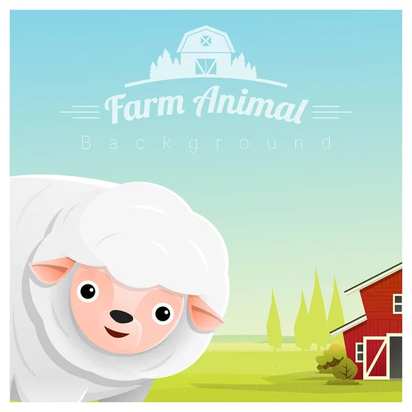 Farma zvířat a venkovské krajiny pozadí s ovcí, vektor, ilustrace — Stockový vektor