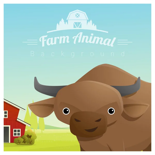 Animales de granja y paisaje rural fondo con vaca, vector, ilustración — Archivo Imágenes Vectoriales