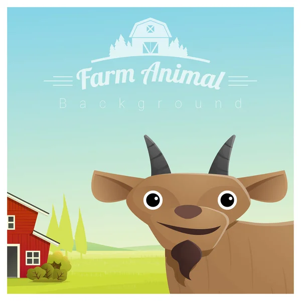 Boerderij dieren en landelijke landschap achtergrond met geit, vector illustratie — Stockvector