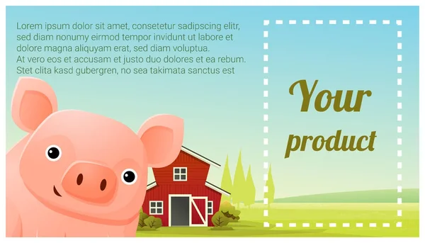 Boerderij dieren en landelijke landschap achtergrond met varken, vector illustratie — Stockvector