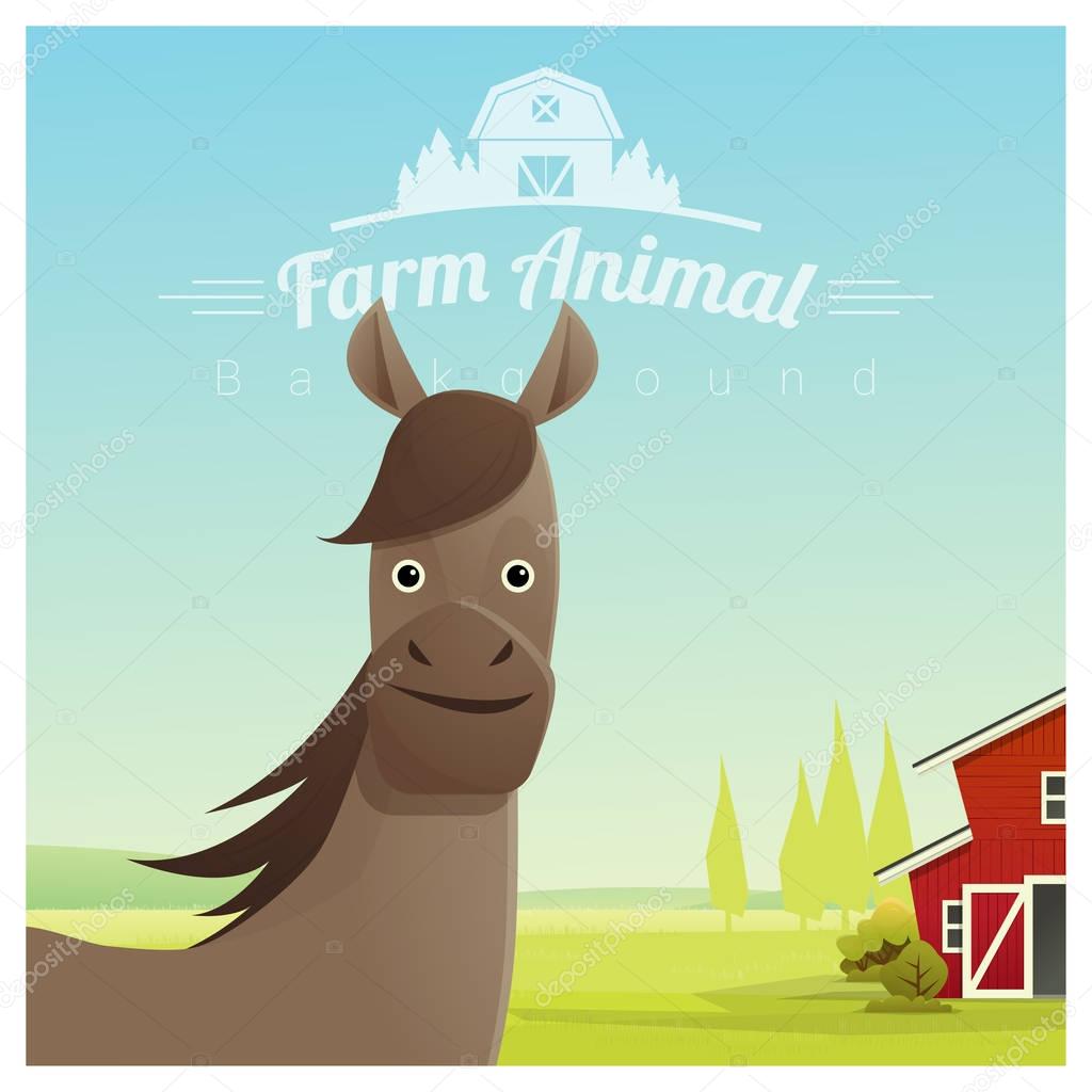 Farm animal and Rural landscape background with horse , vector , illustration