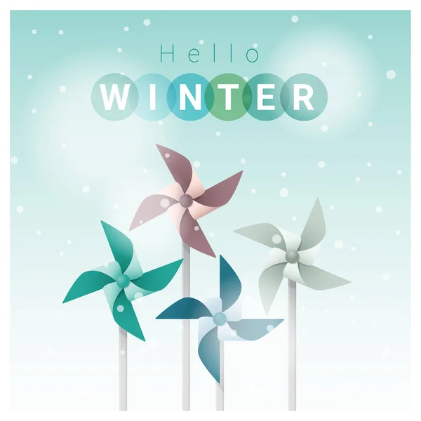 Hallo Winter Hintergrund mit bunten Windrad, Vektor, Illustration — Stockvektor