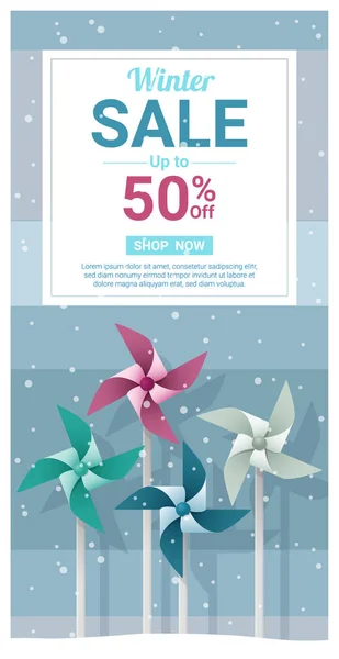Bannière de vente d'hiver avec pinwheels colorés, vecteur, illustration — Image vectorielle