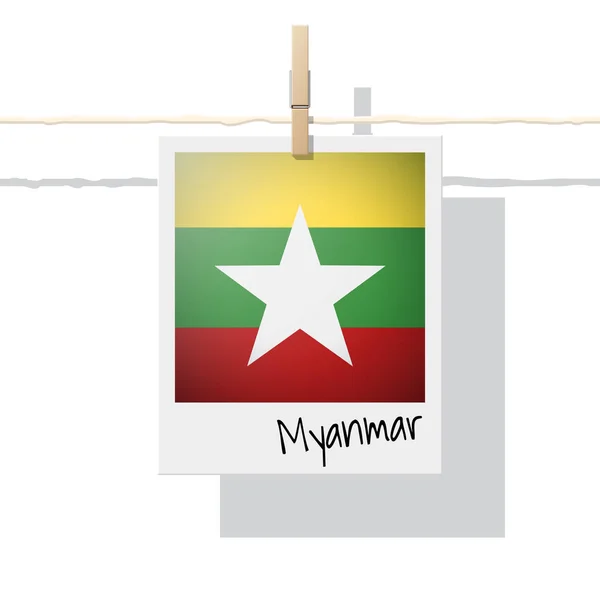 Коллекция Флагов Азиатских Стран Фотографией Флага Мьянмы Белом Фоне Вектор — стоковый вектор