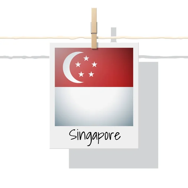 Collection Drapeaux Pays Asiatiques Avec Photo Drapeau Singapour Sur Fond — Image vectorielle