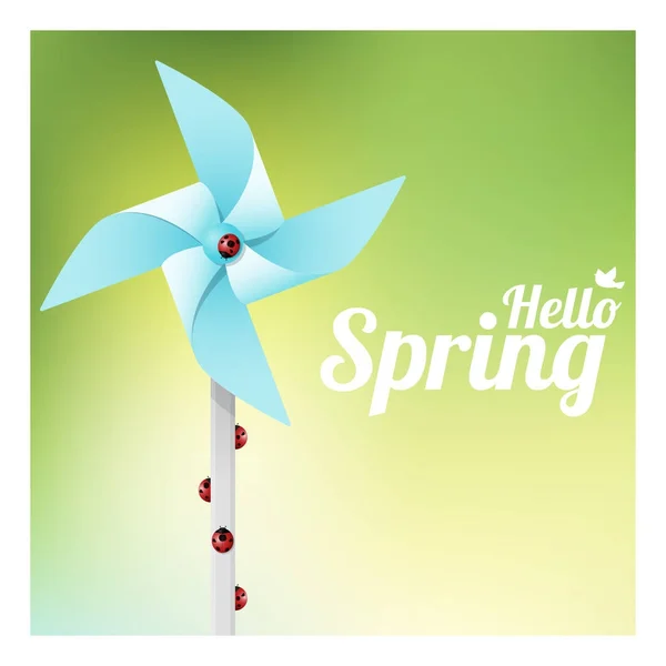 カラフルな風車 ベクトル イラストのてんとう虫こんにちは春の背景 — ストックベクタ