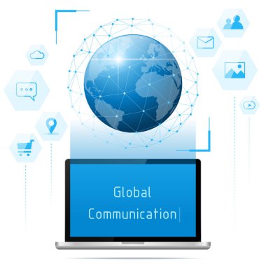 Global iletişim ve bağlantı teknoloji kavramı arka plan, vektör, illüstrasyon 