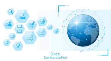 Global iletişim ve bağlantı teknoloji kavramı arka plan, vektör, illüstrasyon