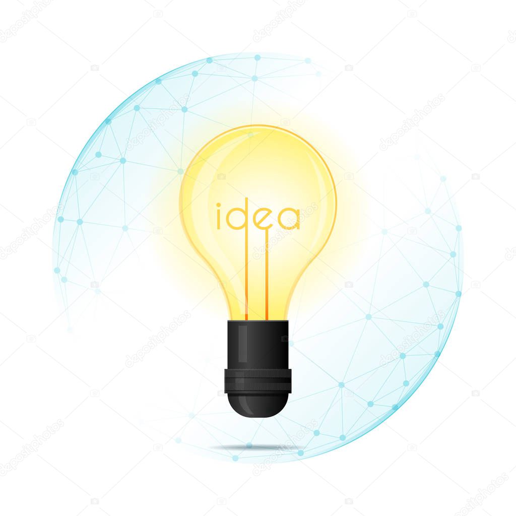 Intellectual property protection concept with light bulb idea protected in polygonal sphere shield , vector , illustration