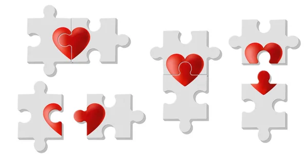 Σύνολο Καρδιά Παζλ Αντιπροσωπεύουν Αγάπη Διάνυσμα Εικονογράφηση — Διανυσματικό Αρχείο