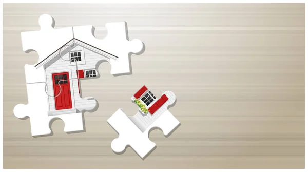 梦想房子概念与拼图房子在木板背景 — 图库矢量图片