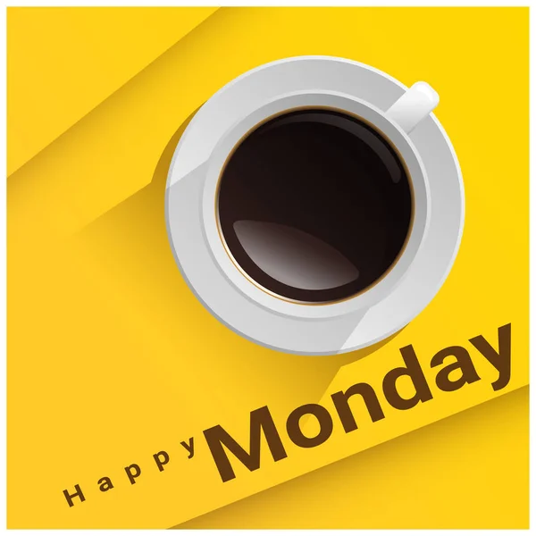 Happy Monday Top View Cup Coffee Yellow Background Vector Illustration — Stock Vector