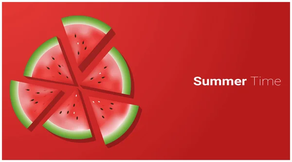 Hello Summer Season Concept Armelon Slices Red Background Vector Illustration — стоковый вектор