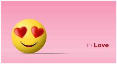 Aşk emoji, vektör, resimde sarı yüz ile duygusal arka plan
