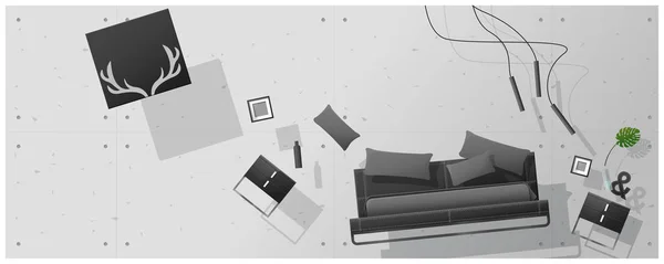 Interieur Konzept Hintergrund Mit Möbeln Schwebt Neue Schlafzimmer Vektor Illustration — Stockvektor