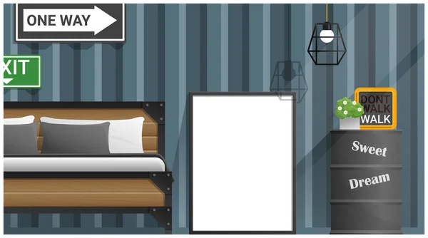 Attrappe Posterrahmen Schlafzimmer Innenraum Hintergrund Vektor Illustration — Stockvektor