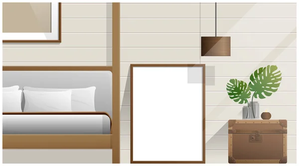 Simular Marco Póster Dormitorio Fondo Interior Vector Ilustración — Vector de stock
